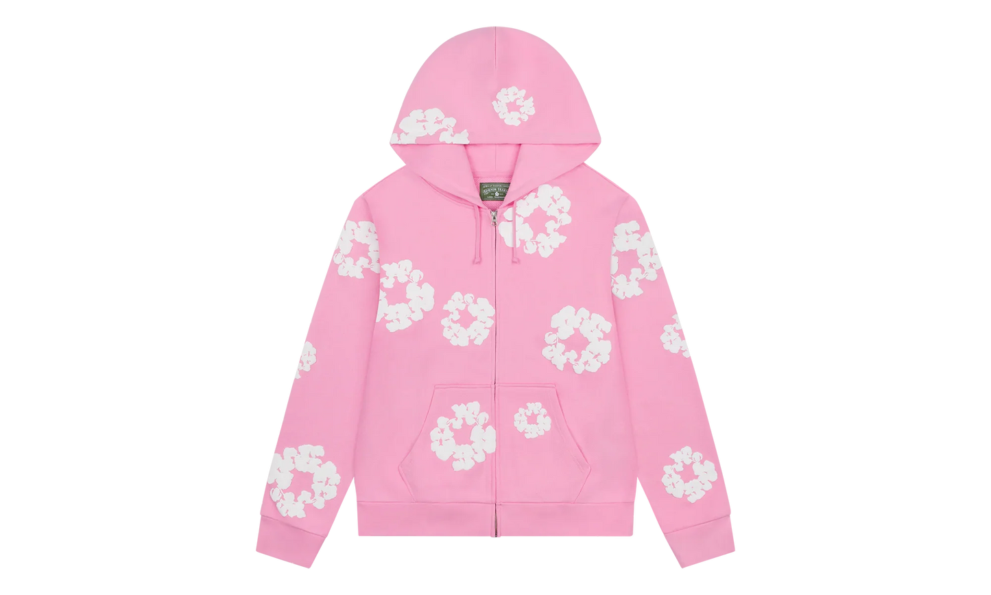 The Cotton Wreath Zip Hooded Sweatshirt "Pink" DT330
