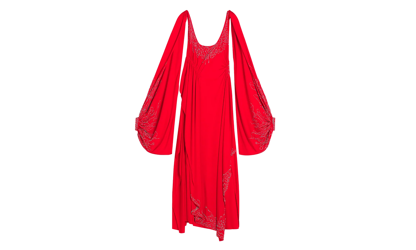 EMBROIDERED DRESS WITH OPEN SLEEVES "Red" RW DR9019 4893 E24 340