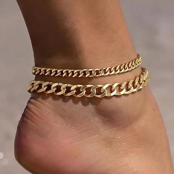 Chunky Cuban Link Anklet for Women – Waterproof Adjustable Chain, Trendy Summer Beach Jewelry Gift