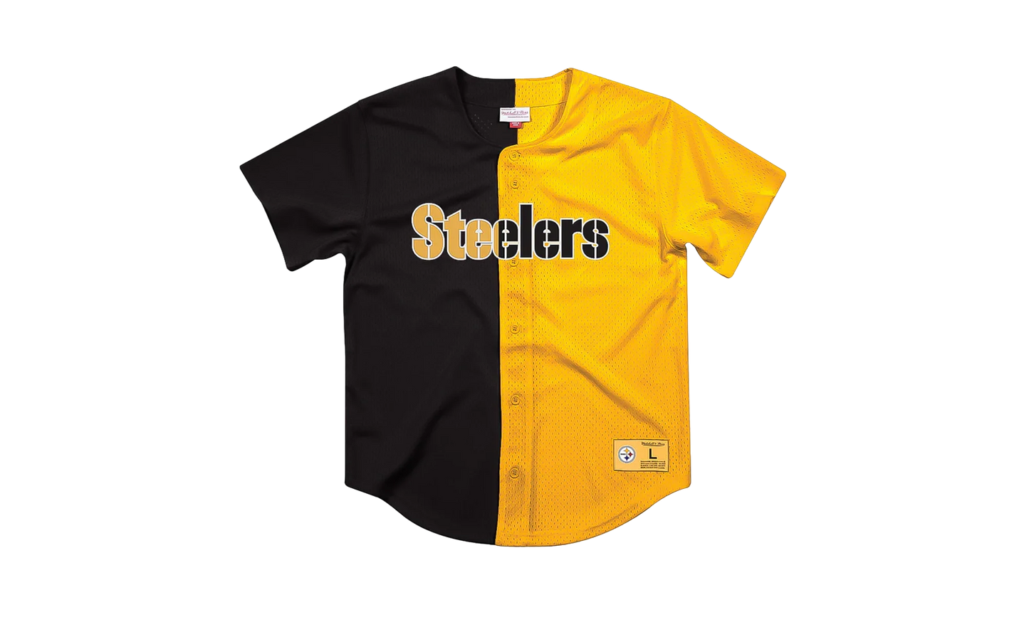 NFL Split Color Mesh Button Front Shirt "Pittsburgh Steelers- Black" FA88Y3 PST K HFH