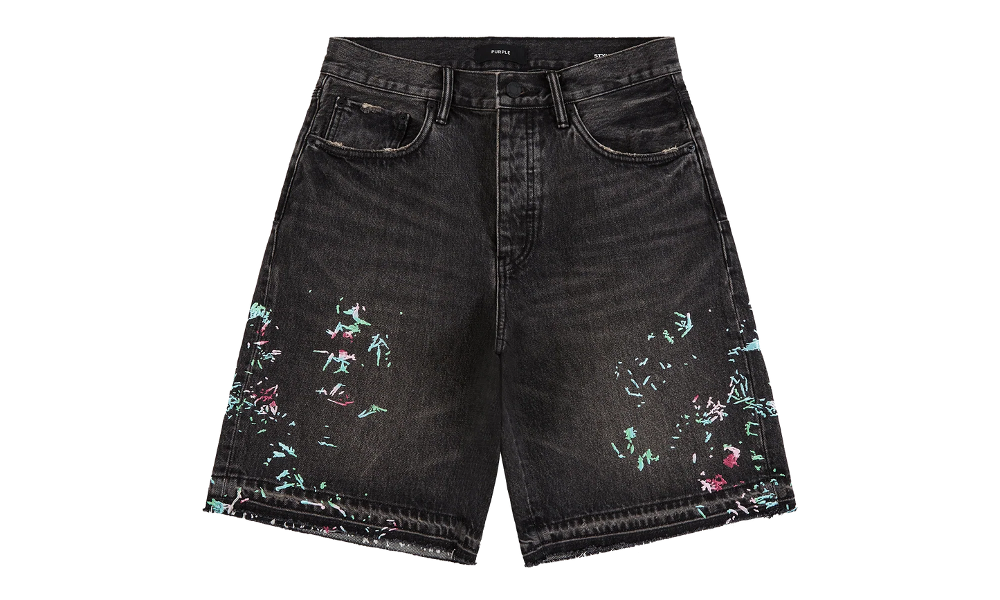 Splatter Embroidery Denim Shorts "Black" P059 UBSB226