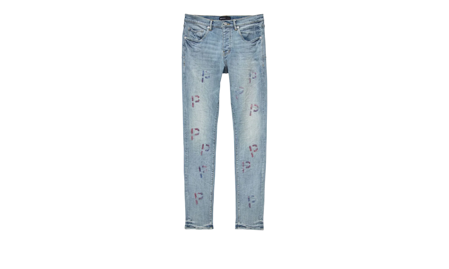 LIGHT INDIGO EMBROIDERY PUNCH P PLAID "Blue" P001 LEPP223
