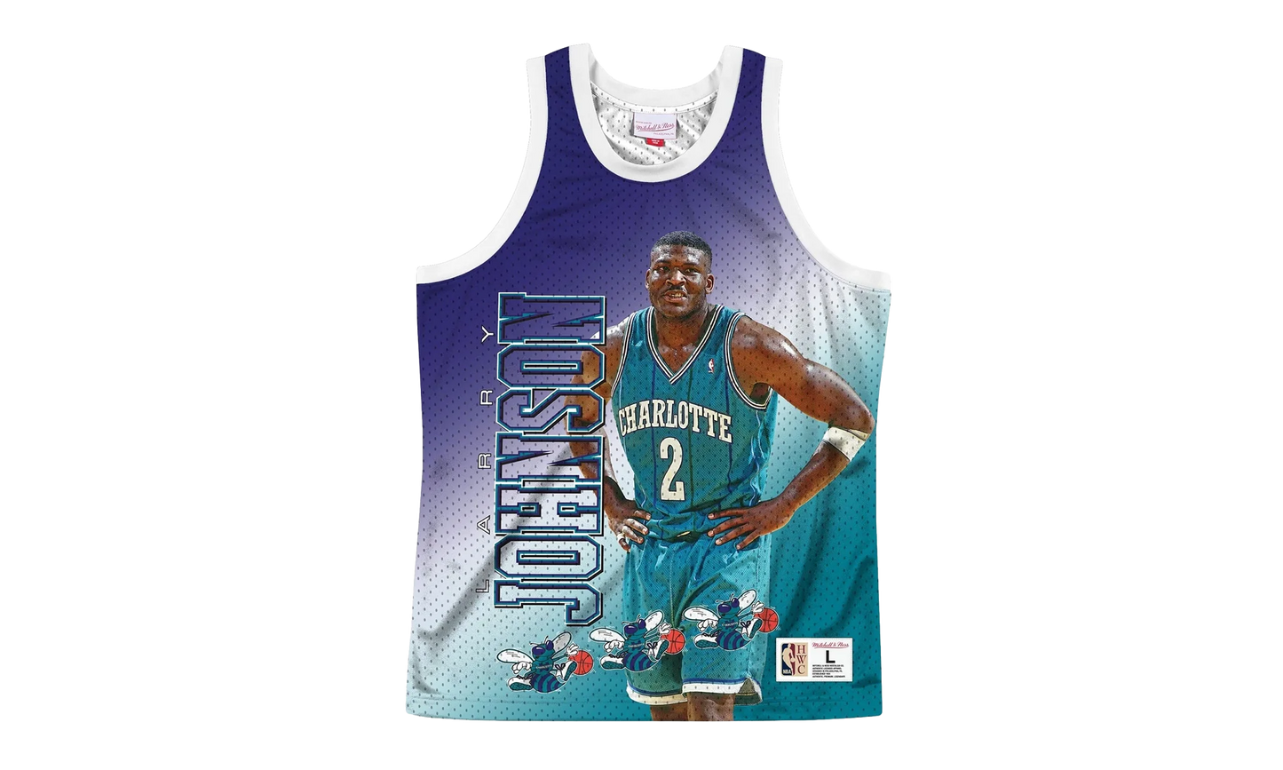 NBA Behind The Back Jersey "Charlotte Hornets Larry Johnson" MSTKMI19002 CHOWHITLJO