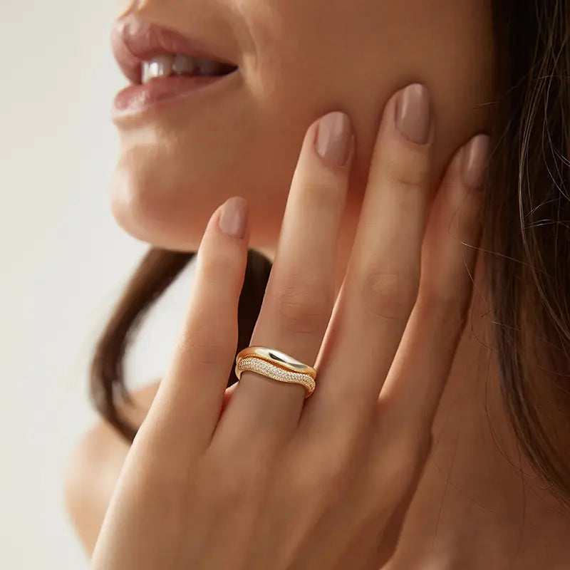 14K Gold Plated Stackable Rings Set, CZ Band Rings for Women