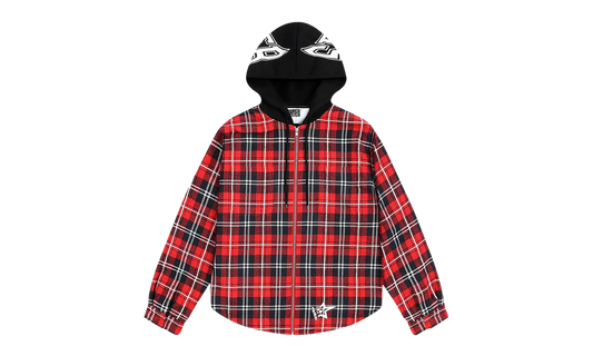 HOODED ZIP FLANNEL SHIRT JACKET "Red Plaid" SP5der284