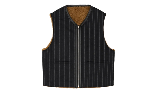 Reversible Pinstripe Shearling Vest "Black" DT456