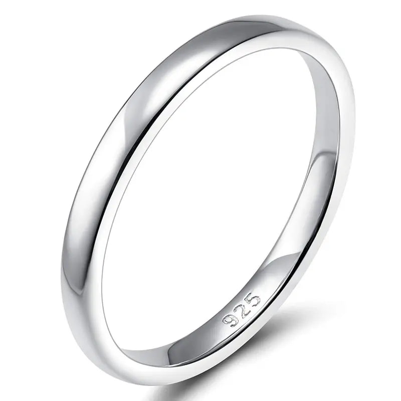 Minimalist 925 Silver Ring, Plain Dome Band for Women