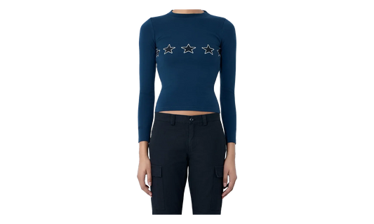 Long-Sleeve Fitted Crew Neck Top WMNS "Washed Navy" 856861 TTVL3 8806