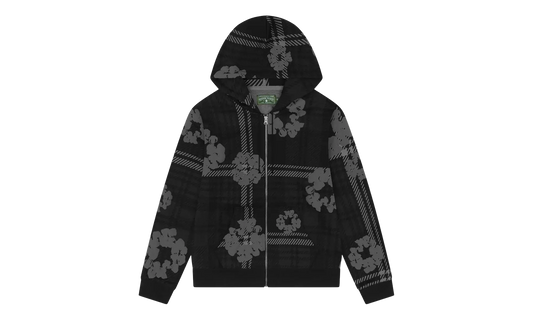 Plaid Cotton Wreath Zip Hoodie "Black" DT390