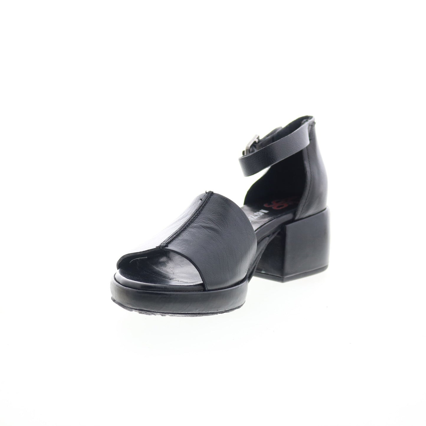 Crue Womens Black Leather Hook & Loop Heeled Sandals Shoes