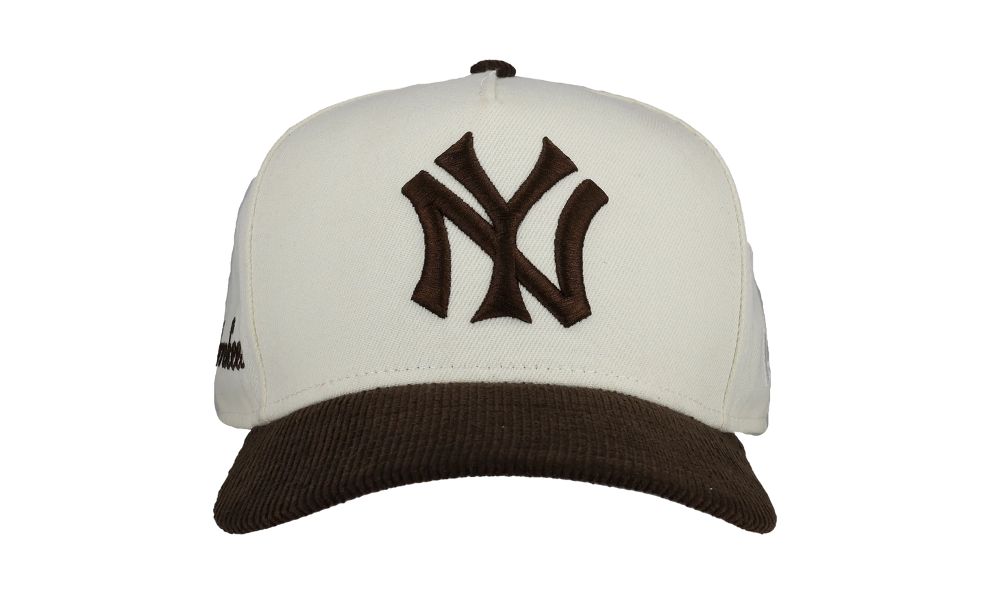 9FIFTY New York Yankees A Frame Snapback Hat "Off White / Walnut - Corduroy Visor" NE341