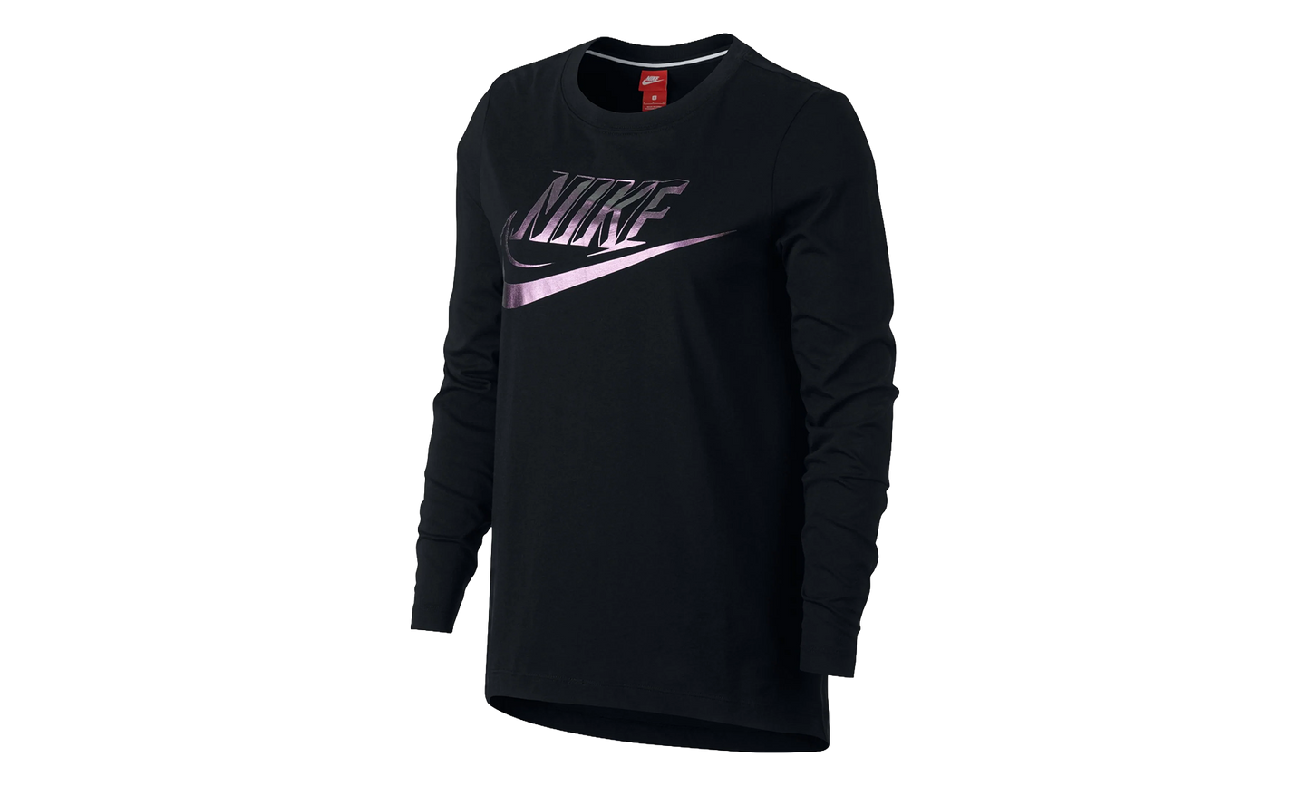 Foil Swoosh Logo Long Sleeve T-Shirt WMNS"Black/ Purple" 874120 010