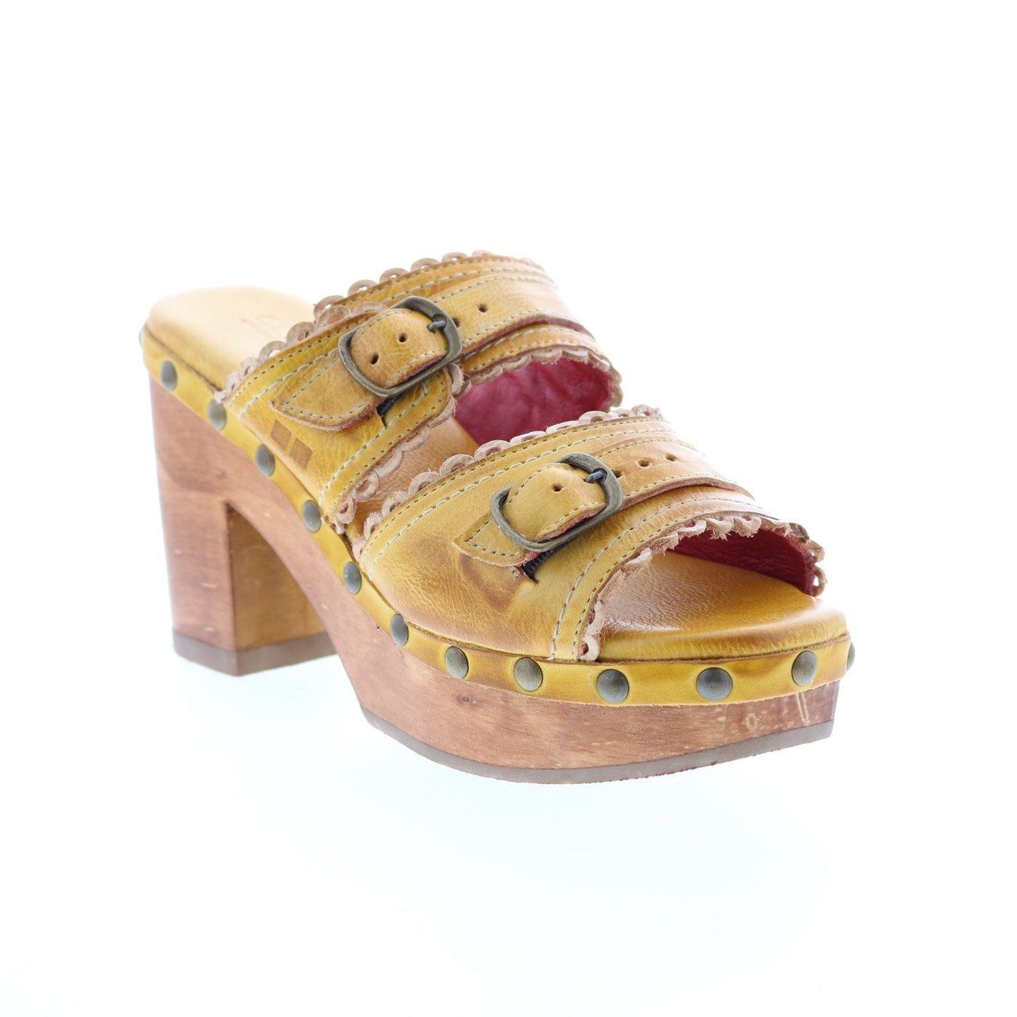 Bed Stu Poly F399033 Womens Yellow Leather Hook & Loop Wedges Heels Shoes