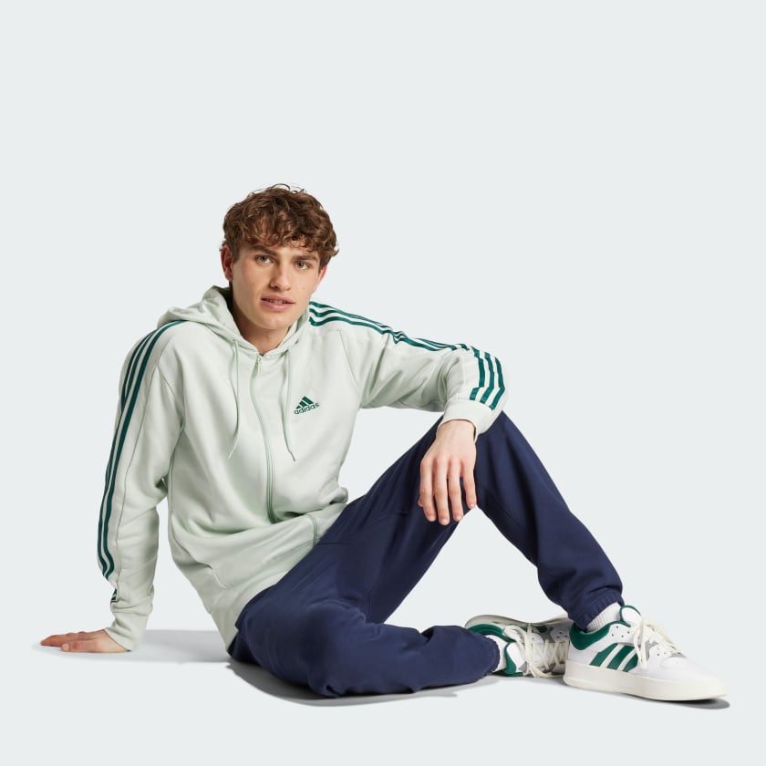 Men's adidas Essentials French Terry 3-Stripes Full-Zip Hoodie