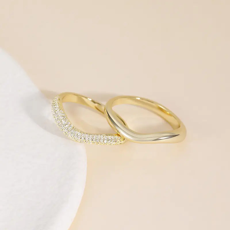 14K Gold Plated Stackable Rings Set, CZ Band Rings for Women