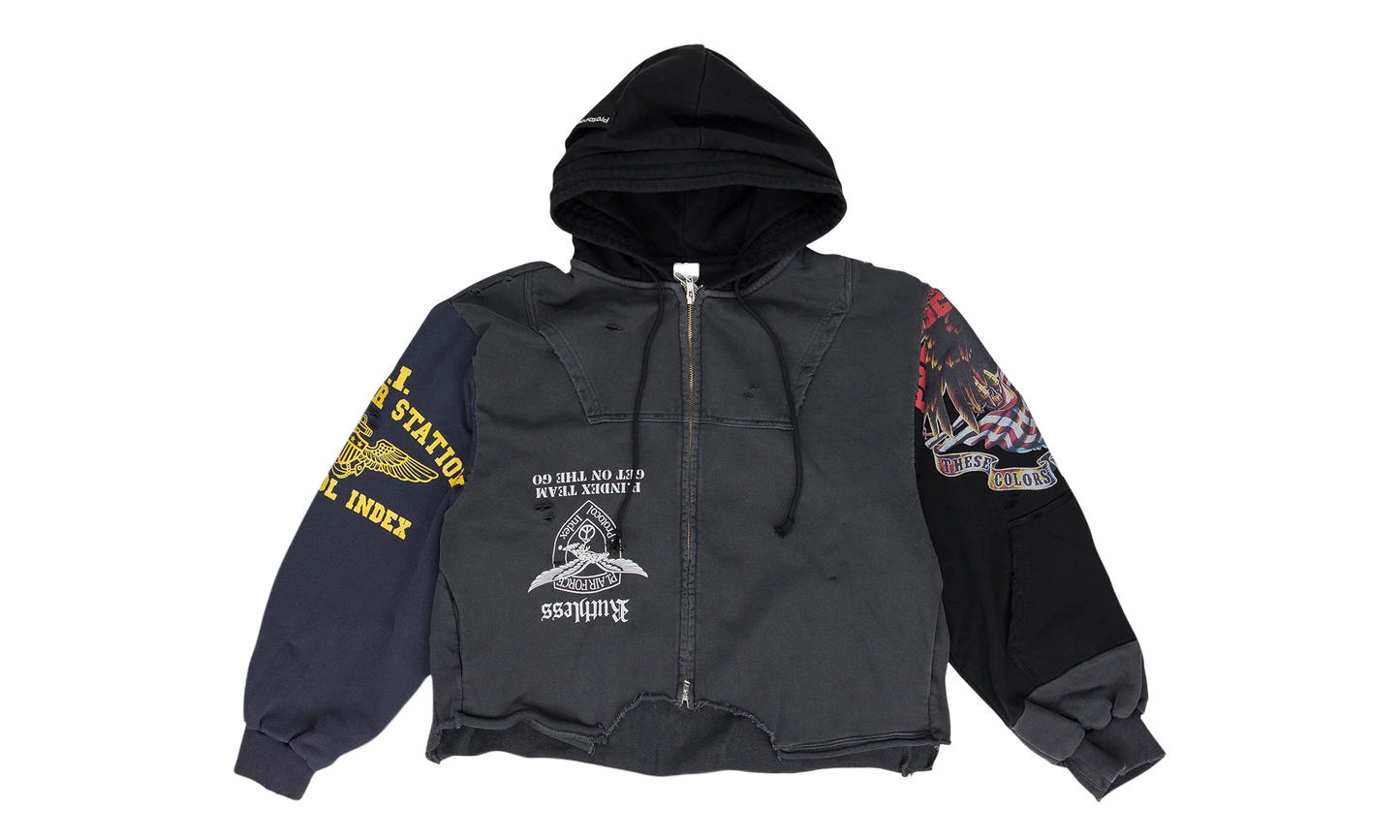 Upside Down Zip Hoodie "Black" PI00004