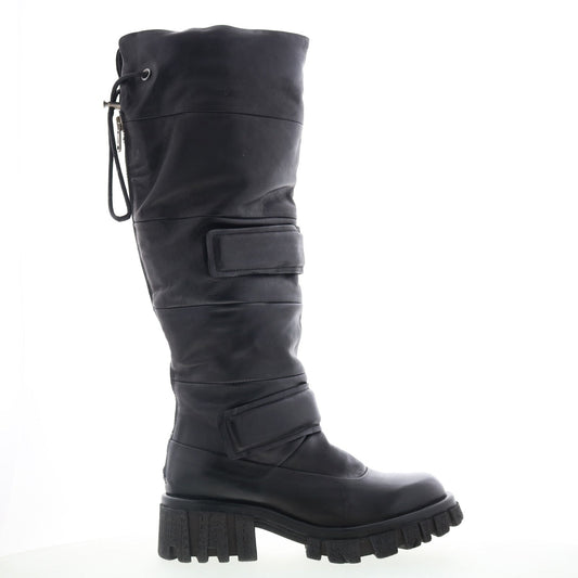 Halpert Womens Black Leather Zipper Knee High Boots
