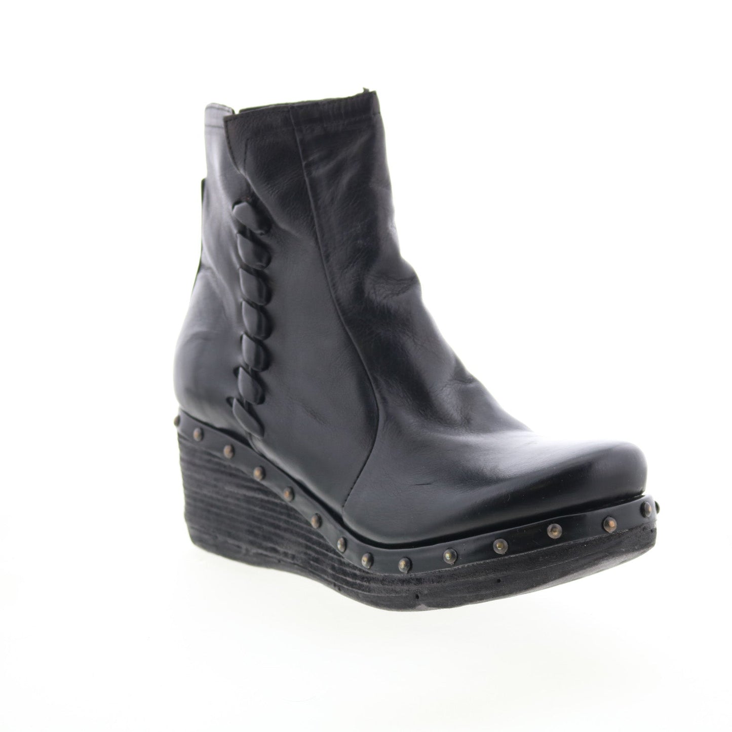 Placid Womens Black Leather Zipper Ankle & Booties Boots