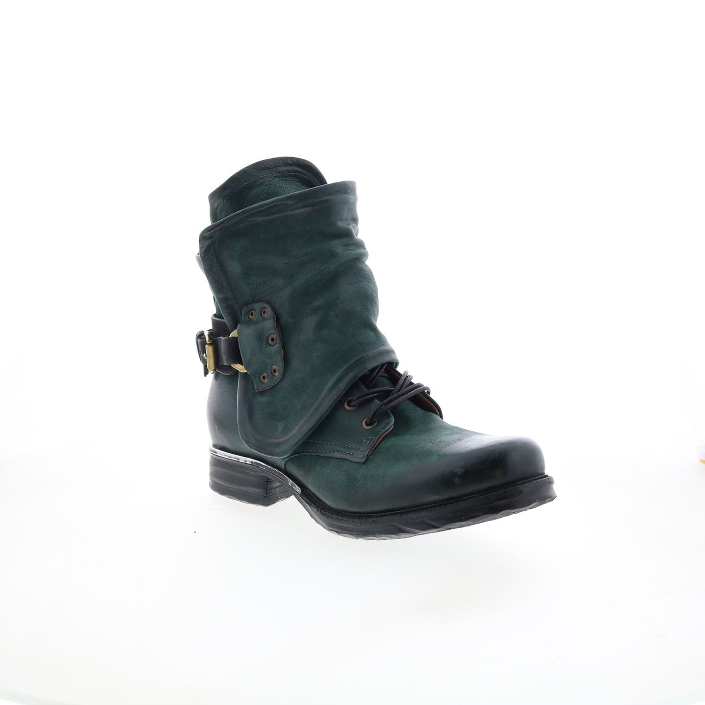 Simon Womens Green Leather Zipper Casual Dress Boots